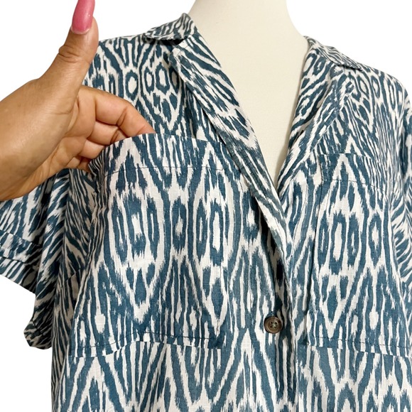 Anthropologie‎ Pilcro  Printed Voile Surf Button Front Shirt Blue Ikat Size 1X - Picture 9 of 12